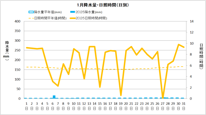 四万十市1月降水量・日射量