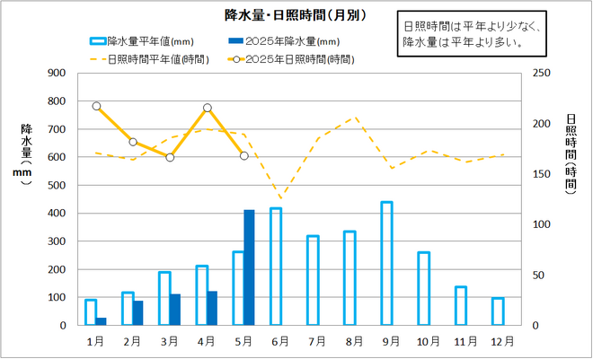 降水量・日照時間（月別）