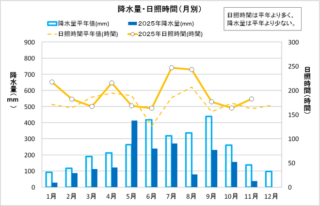 降水量・日照時間（月別）