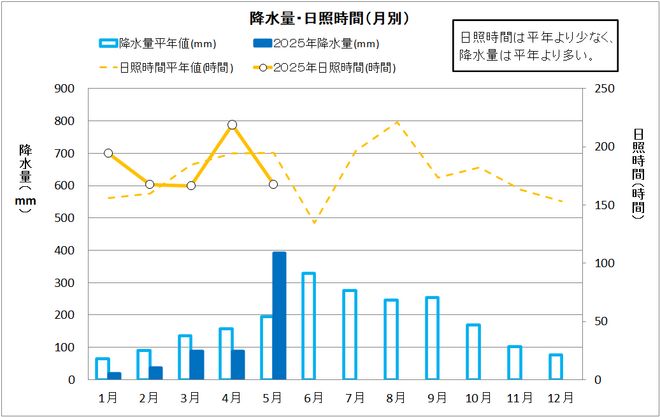 降水量・日照時間（月別）