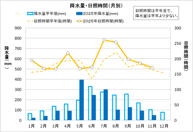降水量・日照時間（月別）