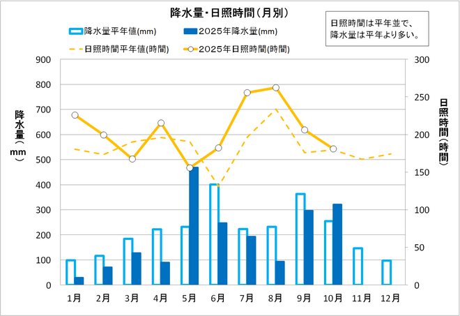 降水量・日照時間（月別）