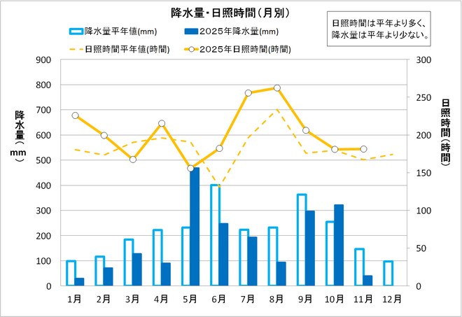 降水量・日照時間（月別）