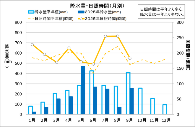 降水量・日照時間（月別）