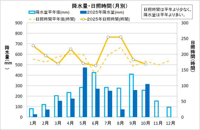 降水量・日照時間（月別）