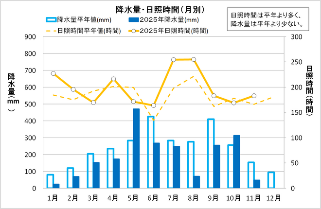降水量・日照時間（月別）