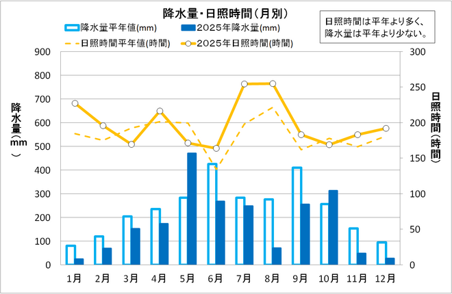 降水量・日照時間（月別）