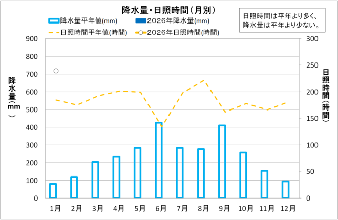 降水量・日照時間（月別）