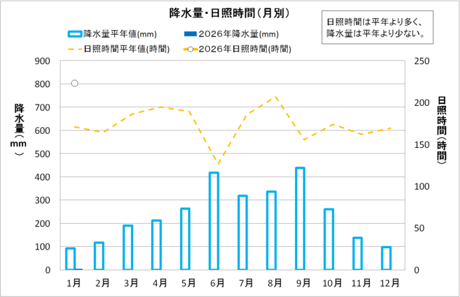 降水量・日照時間（月別）