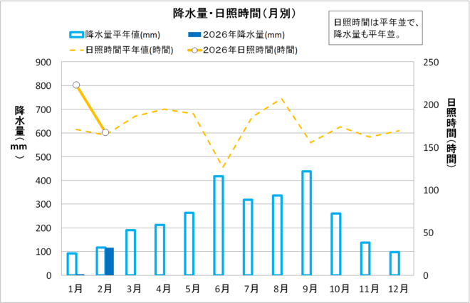 降水量・日照時間（月別）