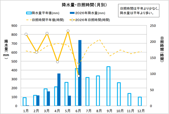 降水量・日照時間（月別）