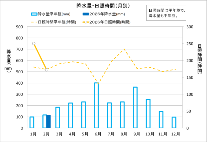 降水量・日照時間（月別）