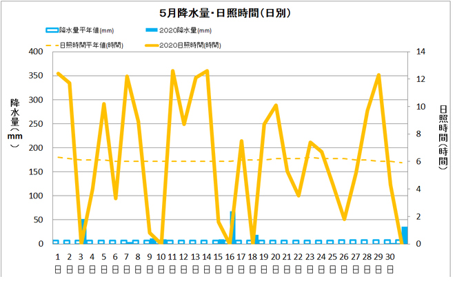 土佐清水市５月の降水量・日照量