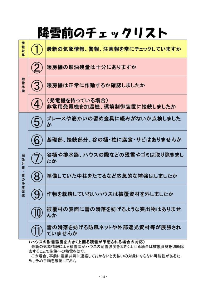 降雪前のチェックリスト