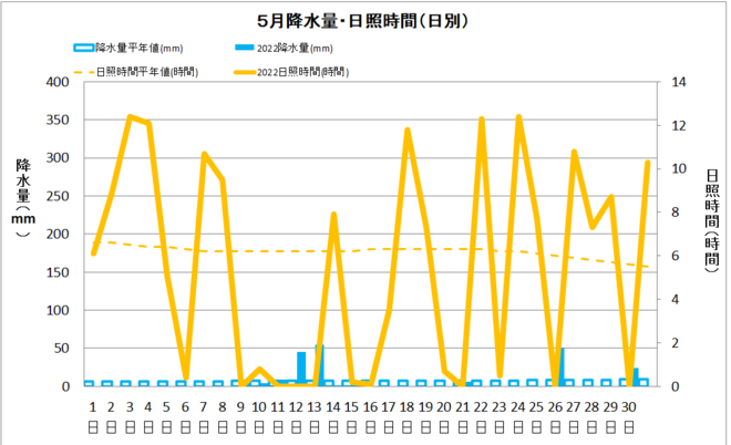 中村　5月降水量・日射量